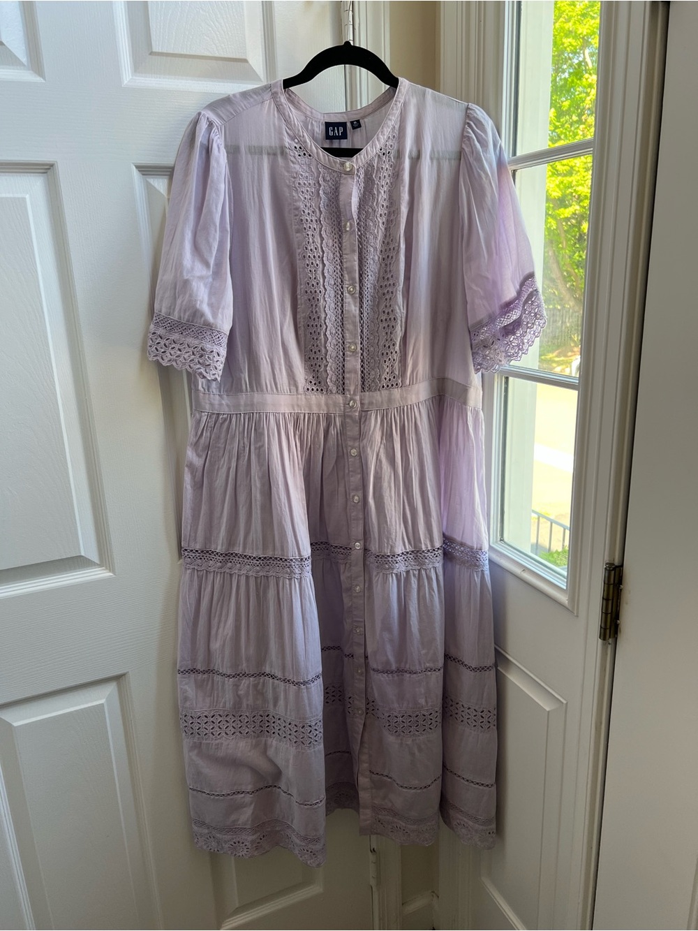 Cotton GAP Pale Lavender Lightweight Button-Front Tiered Midi Dress - Picture 2 of 13